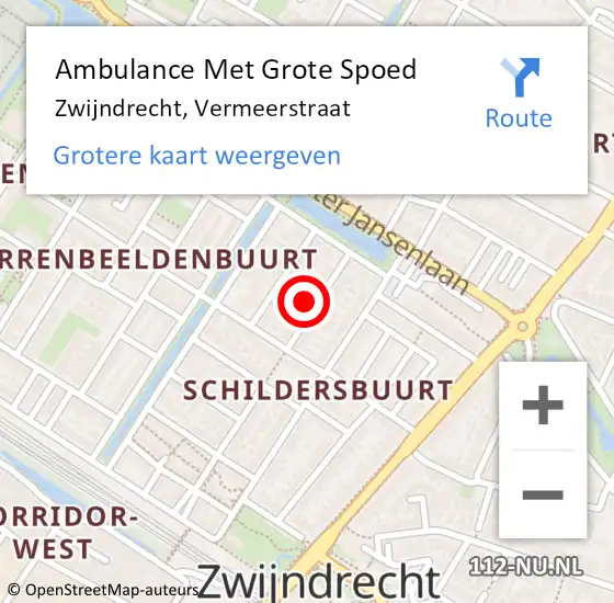 Locatie op kaart van de 112 melding: Ambulance Met Grote Spoed Naar Zwijndrecht, Vermeerstraat op 25 november 2021 23:27