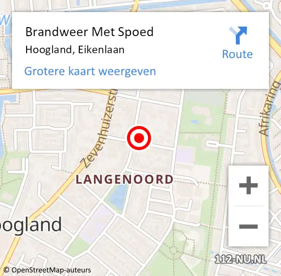 Locatie op kaart van de 112 melding: Brandweer Met Spoed Naar Hoogland, Eikenlaan op 25 november 2021 23:32