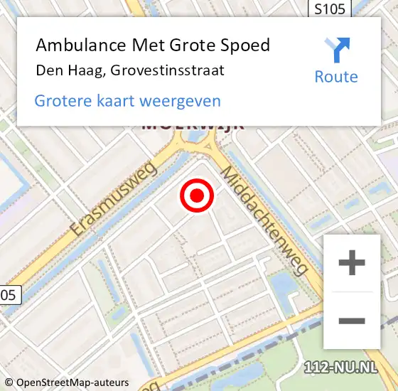 Locatie op kaart van de 112 melding: Ambulance Met Grote Spoed Naar Den Haag, Grovestinsstraat op 26 november 2021 01:19