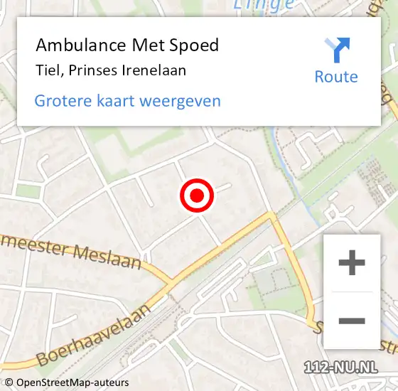 Locatie op kaart van de 112 melding: Ambulance Met Spoed Naar Tiel, Prinses Irenelaan op 26 november 2021 02:30