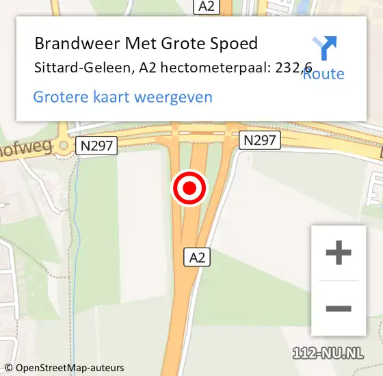 Locatie op kaart van de 112 melding: Brandweer Met Grote Spoed Naar Sittard-Geleen, A2 hectometerpaal: 232,6 op 26 november 2021 03:52