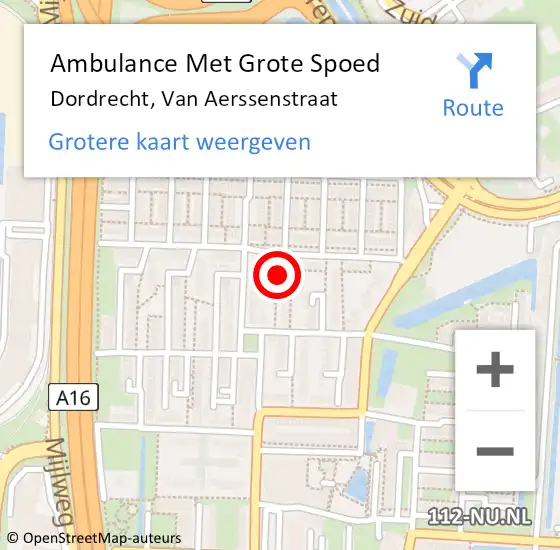 Locatie op kaart van de 112 melding: Ambulance Met Grote Spoed Naar Dordrecht, Van Aerssenstraat op 26 november 2021 04:17