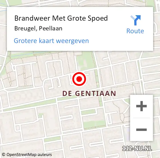 Locatie op kaart van de 112 melding: Brandweer Met Grote Spoed Naar Breugel, Peellaan op 26 november 2021 07:07