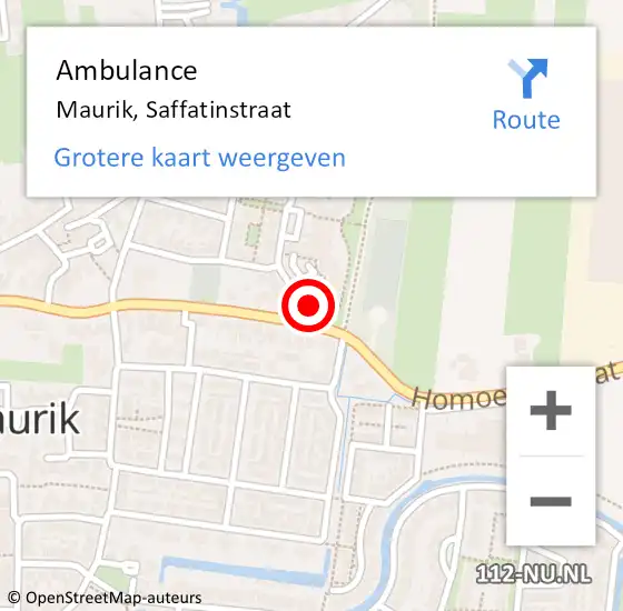 Locatie op kaart van de 112 melding: Ambulance Maurik, Saffatinstraat op 6 oktober 2013 20:34