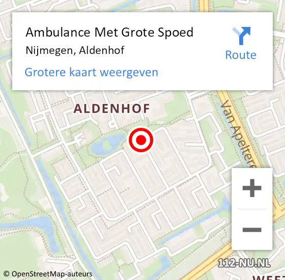 Locatie op kaart van de 112 melding: Ambulance Met Grote Spoed Naar Nijmegen, Aldenhof op 26 november 2021 08:02