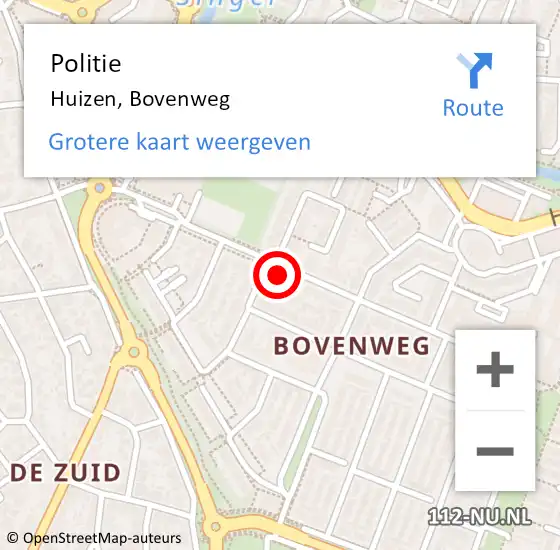 Locatie op kaart van de 112 melding: Politie Huizen, Bovenweg op 26 november 2021 08:04