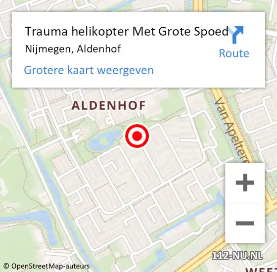 Locatie op kaart van de 112 melding: Trauma helikopter Met Grote Spoed Naar Nijmegen, Aldenhof op 26 november 2021 08:05