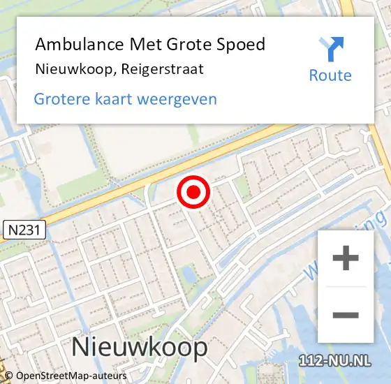 Locatie op kaart van de 112 melding: Ambulance Met Grote Spoed Naar Nieuwkoop, Reigerstraat op 26 november 2021 08:30