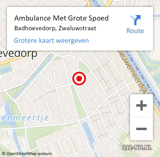 Locatie op kaart van de 112 melding: Ambulance Met Grote Spoed Naar Badhoevedorp, Zwaluwstraat op 26 november 2021 08:36