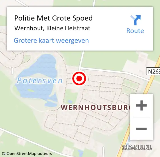 Locatie op kaart van de 112 melding: Politie Met Grote Spoed Naar Wernhout, Kleine Heistraat op 26 november 2021 08:56