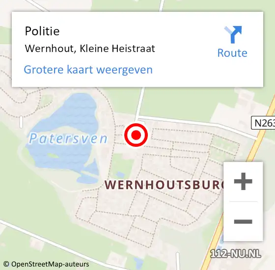 Locatie op kaart van de 112 melding: Politie Wernhout, Kleine Heistraat op 26 november 2021 08:56