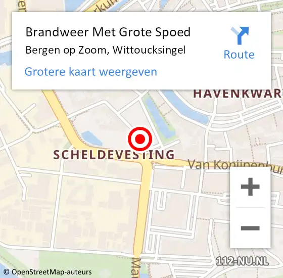 Locatie op kaart van de 112 melding: Brandweer Met Grote Spoed Naar Bergen op Zoom, Wittoucksingel op 26 november 2021 09:49