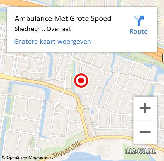 Locatie op kaart van de 112 melding: Ambulance Met Grote Spoed Naar Sliedrecht, Overlaat op 26 november 2021 09:50