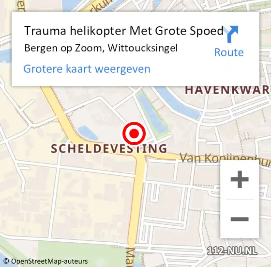 Locatie op kaart van de 112 melding: Trauma helikopter Met Grote Spoed Naar Bergen op Zoom, Wittoucksingel op 26 november 2021 09:52