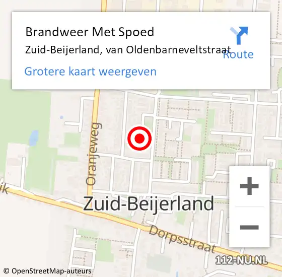 Locatie op kaart van de 112 melding: Brandweer Met Spoed Naar Zuid-Beijerland, van Oldenbarneveltstraat op 26 november 2021 09:58