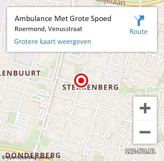 Locatie op kaart van de 112 melding: Ambulance Met Grote Spoed Naar Roermond, Venusstraat op 26 november 2021 10:44