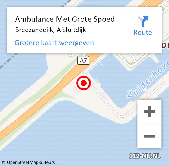 Locatie op kaart van de 112 melding: Ambulance Met Grote Spoed Naar Breezanddijk, Afsluitdijk op 6 oktober 2013 20:38