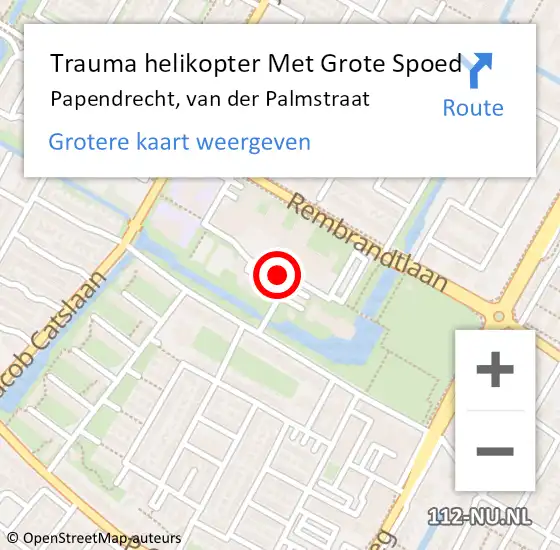 Locatie op kaart van de 112 melding: Trauma helikopter Met Grote Spoed Naar Papendrecht, van der Palmstraat op 26 november 2021 11:49