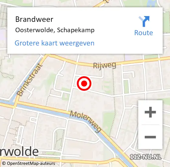 Locatie op kaart van de 112 melding: Brandweer Oosterwolde, Schapekamp op 26 november 2021 11:55