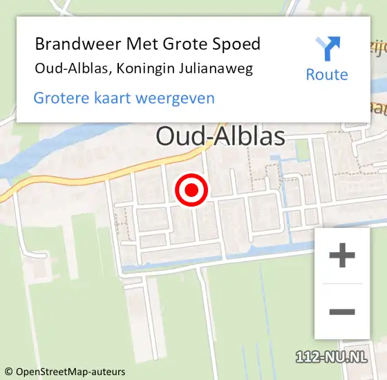 Locatie op kaart van de 112 melding: Brandweer Met Grote Spoed Naar Oud-Alblas, Koningin Julianaweg op 26 november 2021 12:12