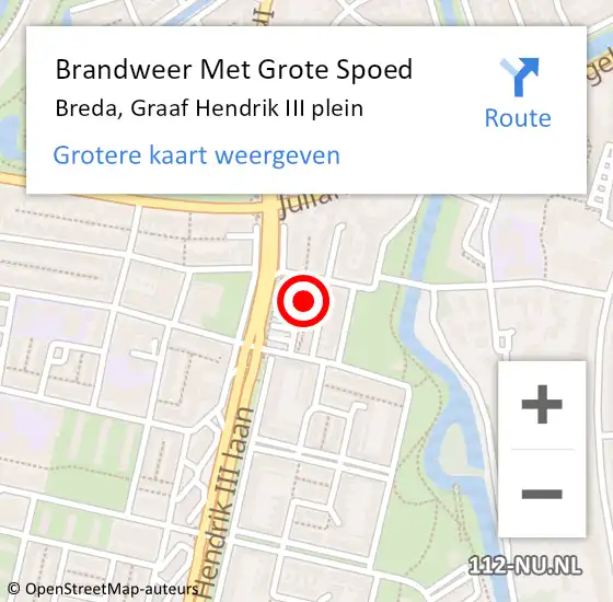 Locatie op kaart van de 112 melding: Brandweer Met Grote Spoed Naar Breda, Graaf Hendrik III plein op 26 november 2021 12:21