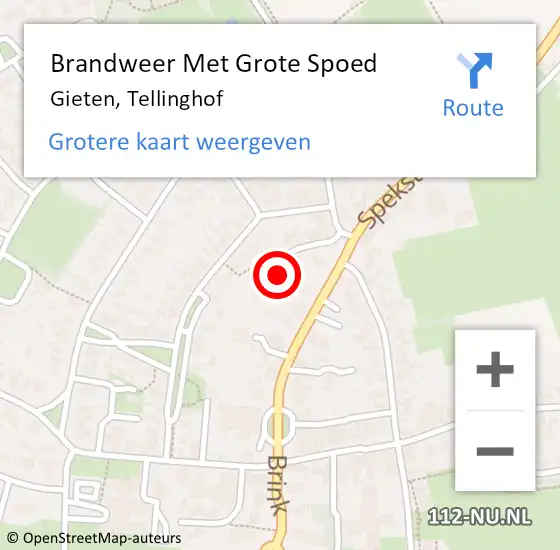 Locatie op kaart van de 112 melding: Brandweer Met Grote Spoed Naar Gieten, Tellinghof op 26 november 2021 12:38