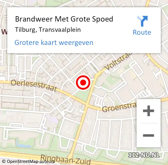 Locatie op kaart van de 112 melding: Brandweer Met Grote Spoed Naar Tilburg, Transvaalplein op 26 november 2021 12:53