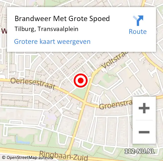 Locatie op kaart van de 112 melding: Brandweer Met Grote Spoed Naar Tilburg, Transvaalplein op 26 november 2021 12:55