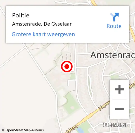 Locatie op kaart van de 112 melding: Politie Amstenrade, De Gyselaar op 26 november 2021 13:06