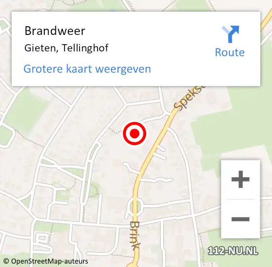 Locatie op kaart van de 112 melding: Brandweer Gieten, Tellinghof op 26 november 2021 13:15