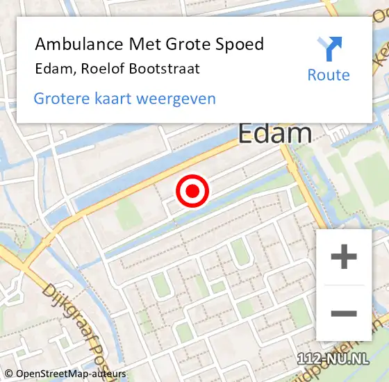 Locatie op kaart van de 112 melding: Ambulance Met Grote Spoed Naar Edam, Roelof Bootstraat op 26 november 2021 13:36