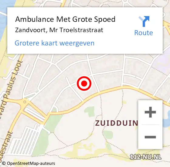 Locatie op kaart van de 112 melding: Ambulance Met Grote Spoed Naar Zandvoort, Mr Troelstrastraat op 26 november 2021 13:42