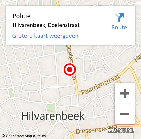 Locatie op kaart van de 112 melding: Politie Hilvarenbeek, Doelenstraat op 26 november 2021 13:45