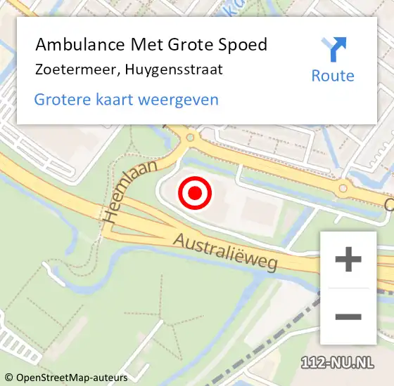 Locatie op kaart van de 112 melding: Ambulance Met Grote Spoed Naar Zoetermeer, Huygensstraat op 26 november 2021 13:48