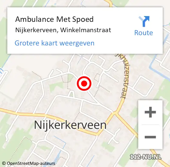 Locatie op kaart van de 112 melding: Ambulance Met Spoed Naar Nijkerkerveen, Winkelmanstraat op 26 november 2021 13:51