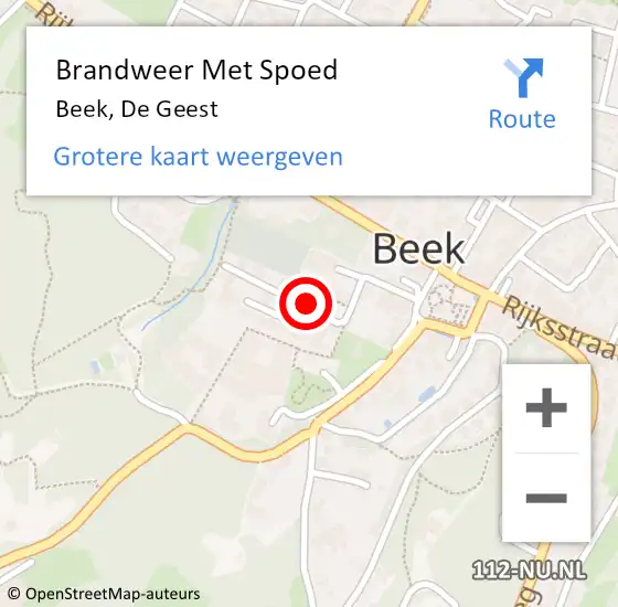 Locatie op kaart van de 112 melding: Brandweer Met Spoed Naar Beek, De Geest op 26 november 2021 14:08