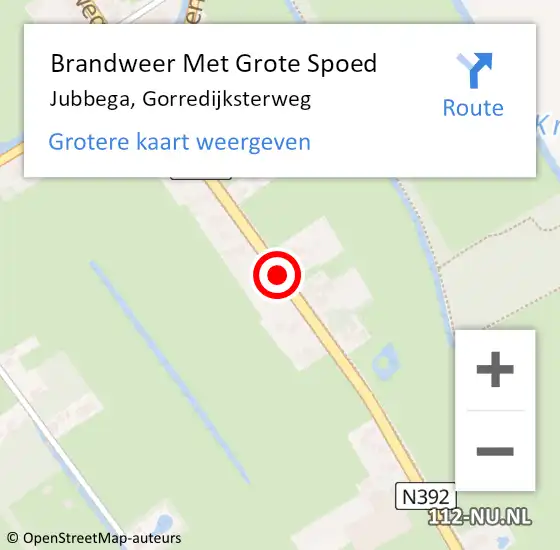 Locatie op kaart van de 112 melding: Brandweer Met Grote Spoed Naar Jubbega, Gorredijksterweg op 30 juni 2014 14:57