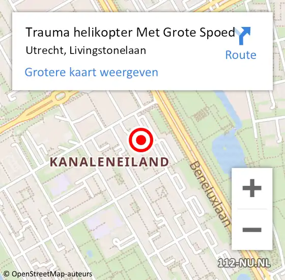 Locatie op kaart van de 112 melding: Trauma helikopter Met Grote Spoed Naar Utrecht, Livingstonelaan op 26 november 2021 14:35