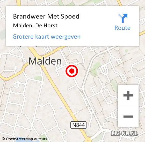 Locatie op kaart van de 112 melding: Brandweer Met Spoed Naar Malden, De Horst op 26 november 2021 14:49