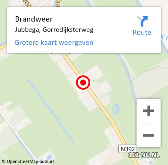 Locatie op kaart van de 112 melding: Brandweer Jubbega, Gorredijksterweg op 30 juni 2014 15:00