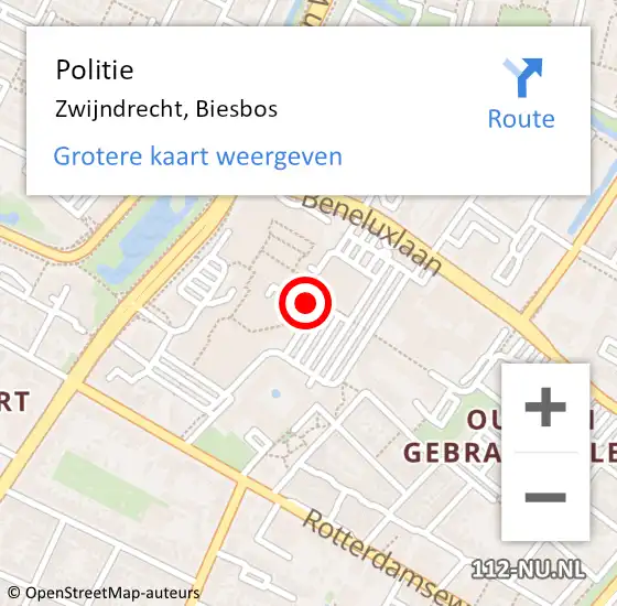 Locatie op kaart van de 112 melding: Politie Zwijndrecht, Biesbos op 26 november 2021 15:32