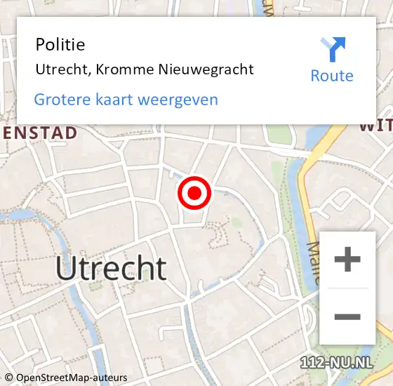 Locatie op kaart van de 112 melding: Politie Utrecht, Kromme Nieuwegracht op 26 november 2021 16:00