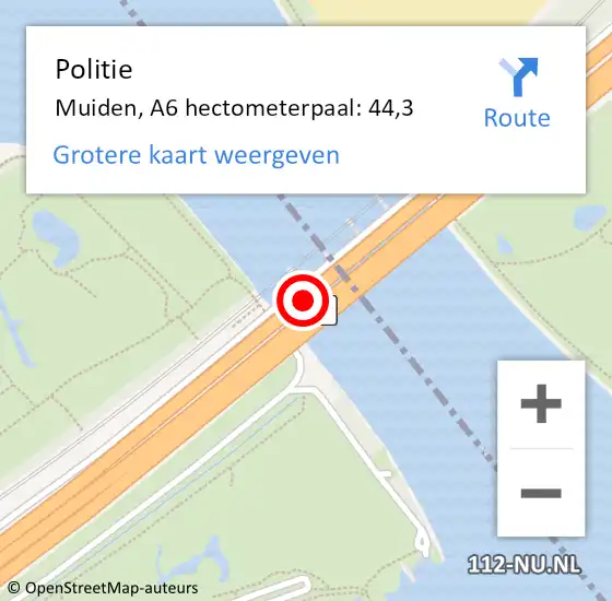 Locatie op kaart van de 112 melding: Politie Muiden, A6 hectometerpaal: 44,3 op 26 november 2021 16:26