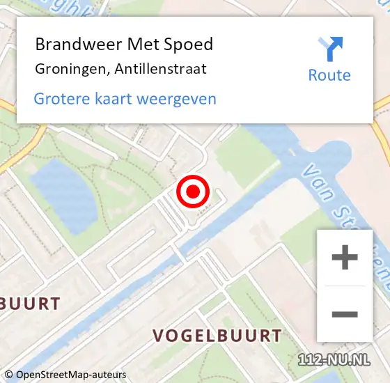 Locatie op kaart van de 112 melding: Brandweer Met Spoed Naar Groningen, Antillenstraat op 26 november 2021 16:32