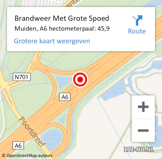 Locatie op kaart van de 112 melding: Brandweer Met Grote Spoed Naar Muiden, A6 hectometerpaal: 45,9 op 26 november 2021 16:49