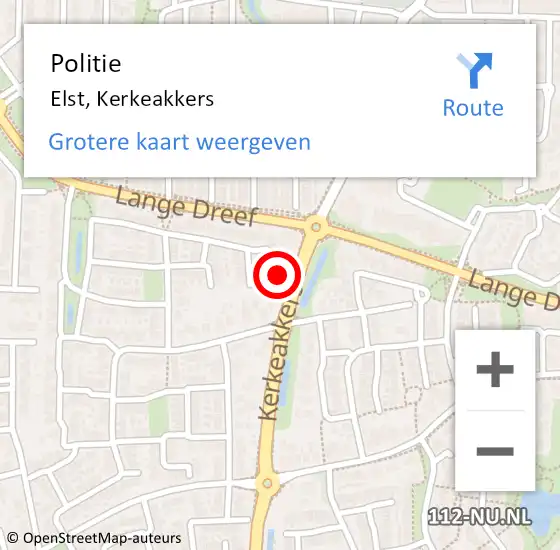 Locatie op kaart van de 112 melding: Politie Elst, Kerkeakkers op 26 november 2021 16:55