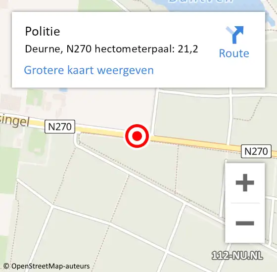 Locatie op kaart van de 112 melding: Politie Gemert-Bakel, N270 hectometerpaal: 21,2 op 26 november 2021 17:00