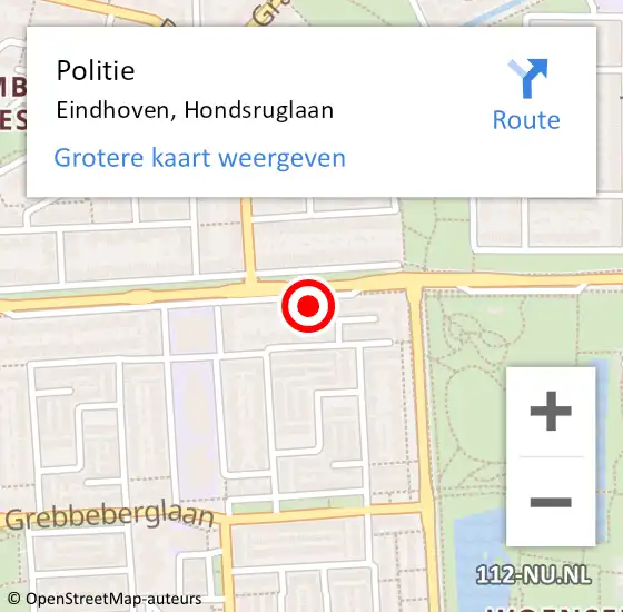 Locatie op kaart van de 112 melding: Politie Eindhoven, Hondsruglaan op 26 november 2021 17:42