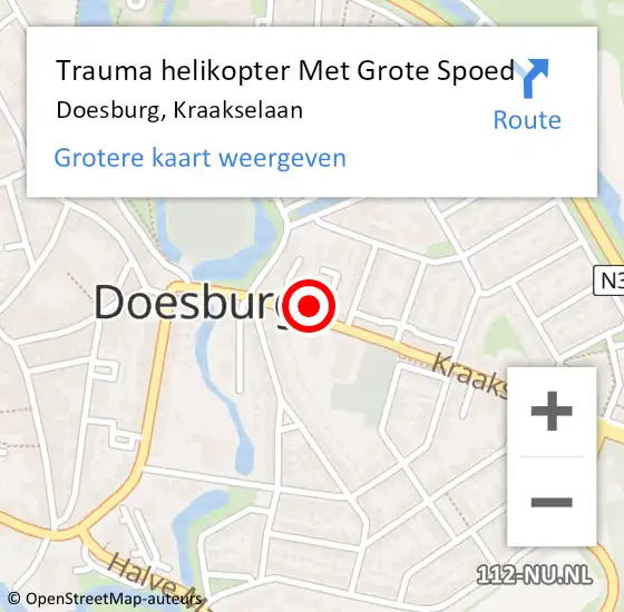 Locatie op kaart van de 112 melding: Trauma helikopter Met Grote Spoed Naar Doesburg, Kraakselaan op 26 november 2021 17:44