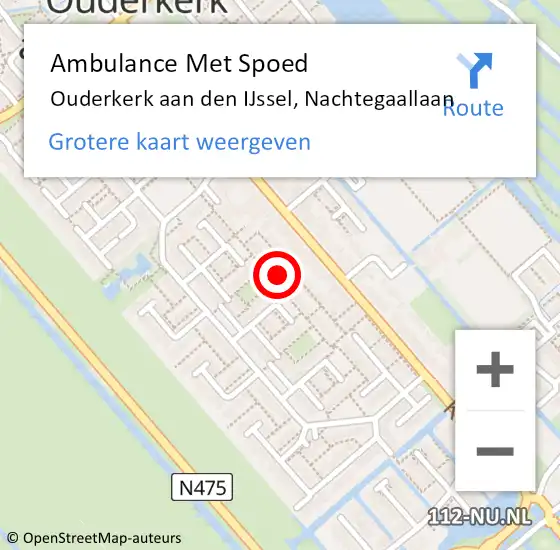 Locatie op kaart van de 112 melding: Ambulance Met Spoed Naar Ouderkerk aan den IJssel, Nachtegaallaan op 26 november 2021 17:45